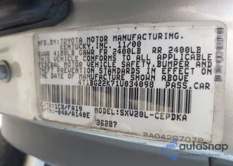 2001 Toyota Camry Ce из США, поврежденный, VIN 4T1BG22K71U034098